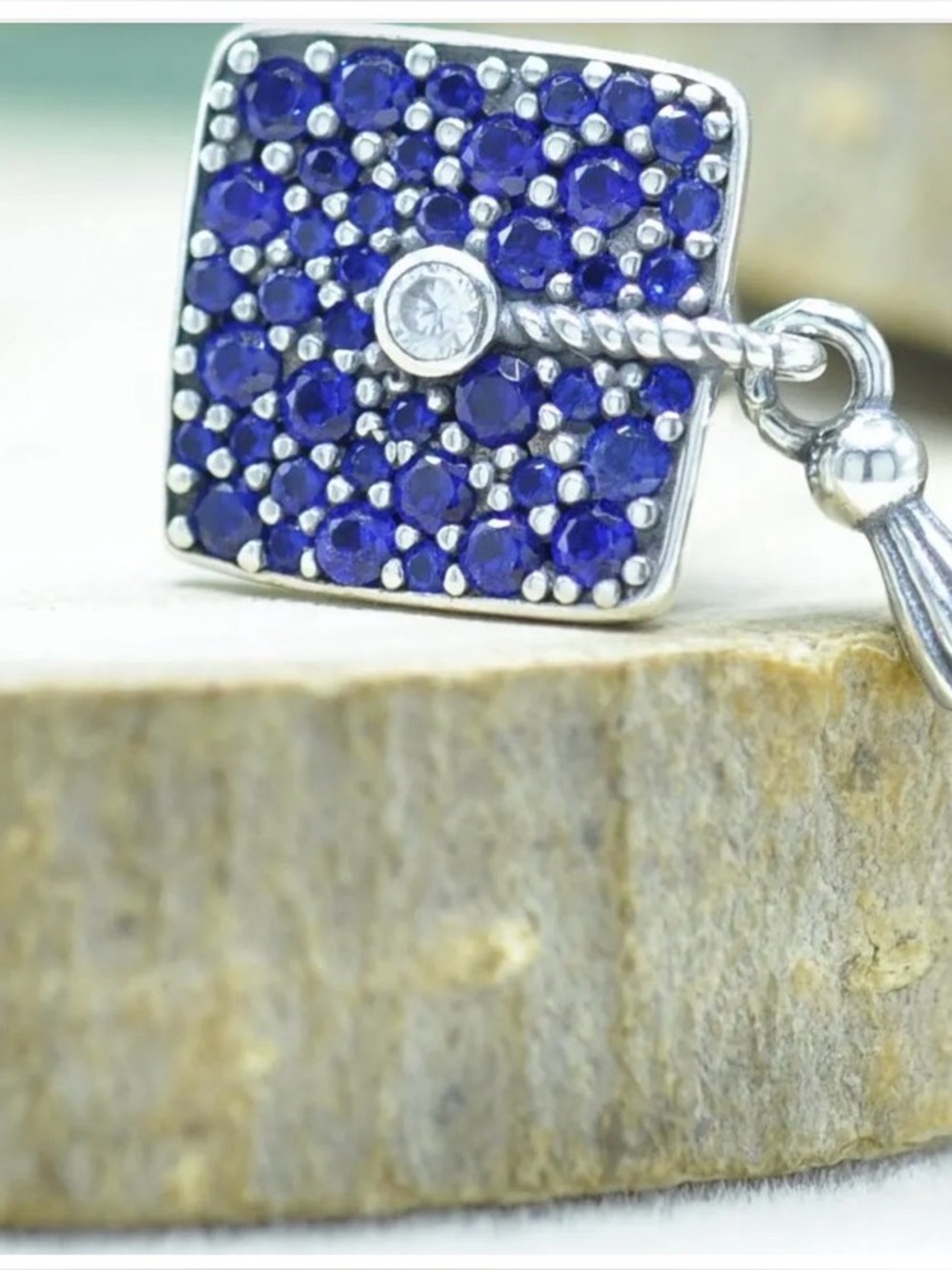Pandora Square Charm with Deep Blue 2026 graduation charm